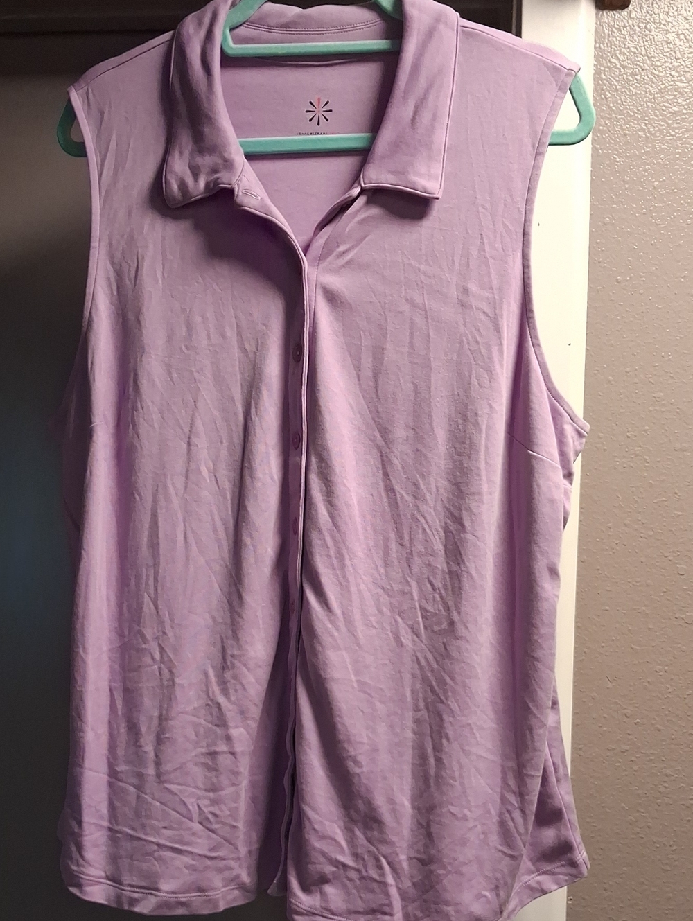 Isaac Mizrahi Sleeveless Lavender Button-Front Polo Top